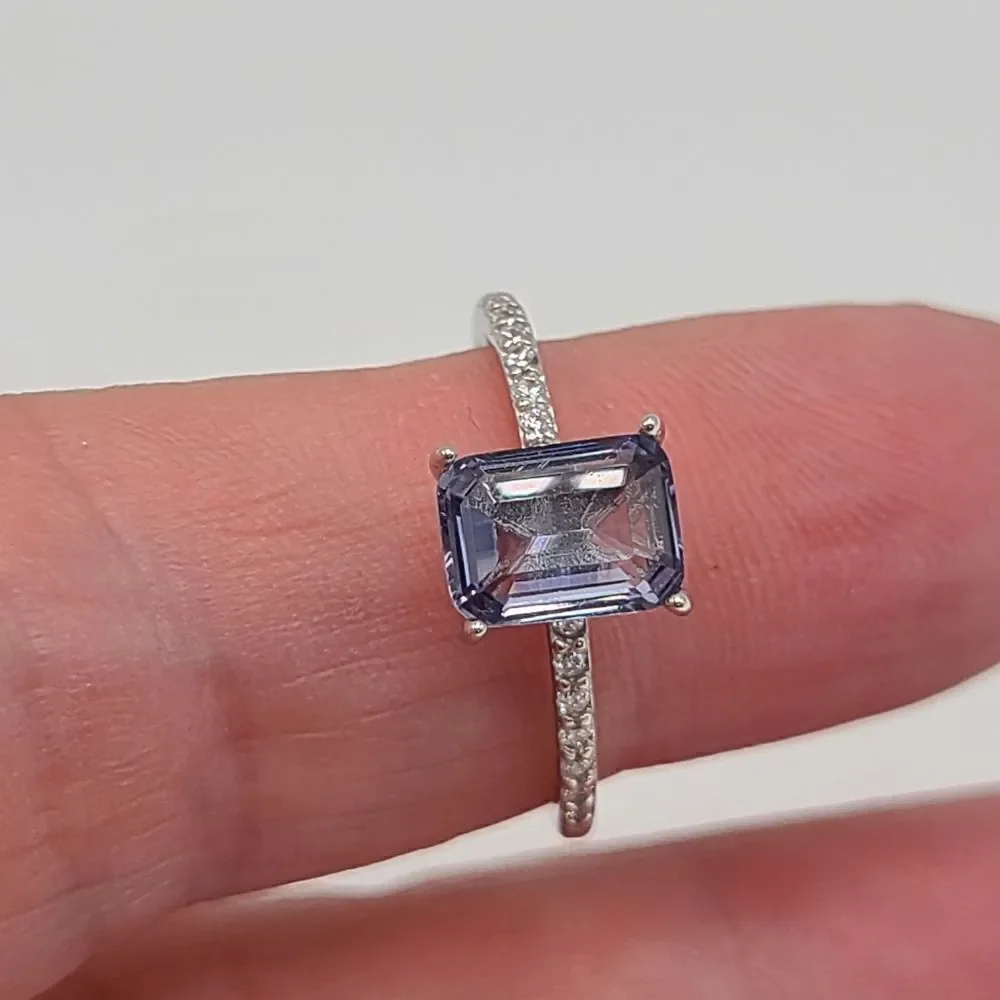 Sterling Silver Ring, Emerald cut lavender CZ Stone size 7